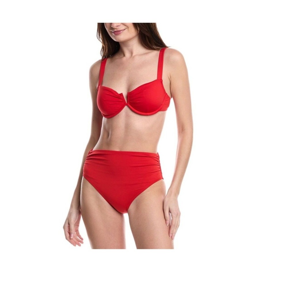 NEW Women's Carmen Marc Red Wired V-Neck Bikini Top Small NWT